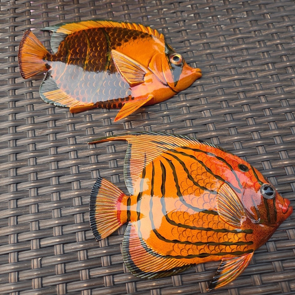 Set Of 2 Wall Hanging Fish Nautical Decor Figurine Statue Plaque Sea Ocean
